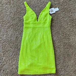 NWT petite neon lime green sequin body con dress!